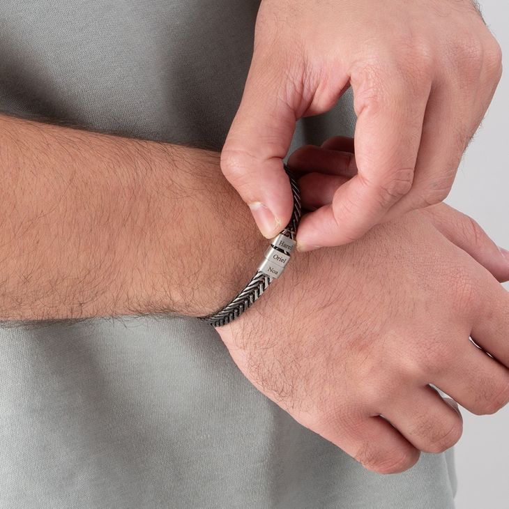Engraved Dad Bracelet With Kids Names - Dark Metal model