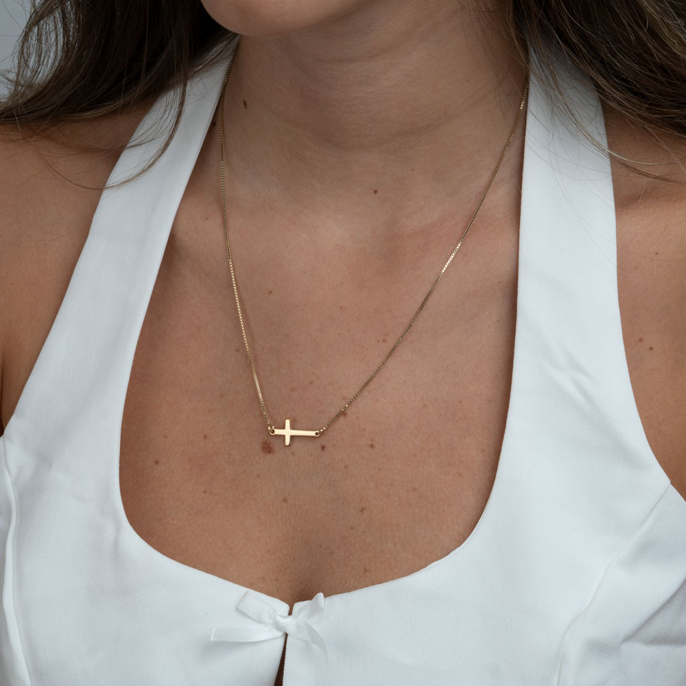 Dainty Sideways Cross Necklace