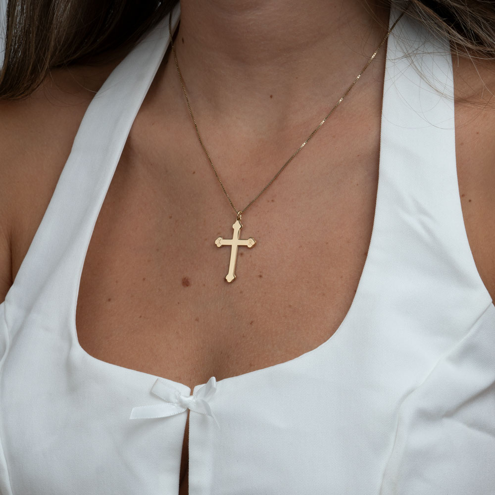 Bottoni Cross Necklace with Double Initials on a model