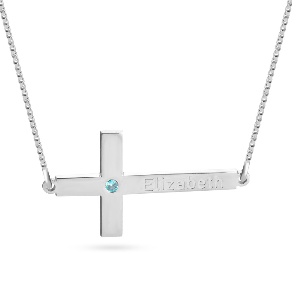 cross with birthstone and name