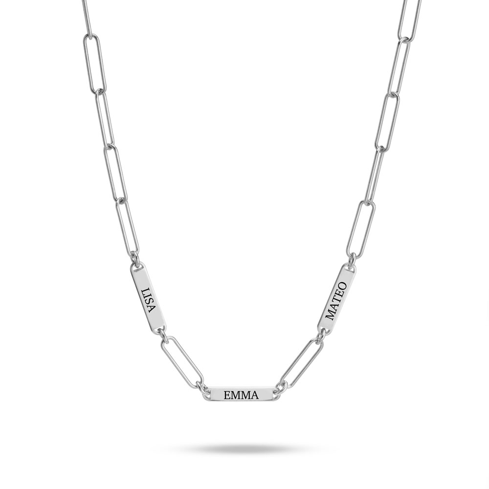 Multiple Engraved Bar Necklace - Paperclip chain