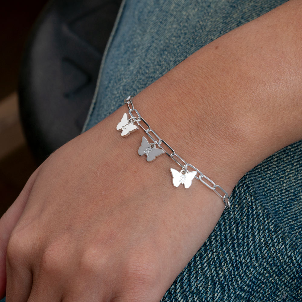 Multiple Butterfly Initials Bracelet on a model