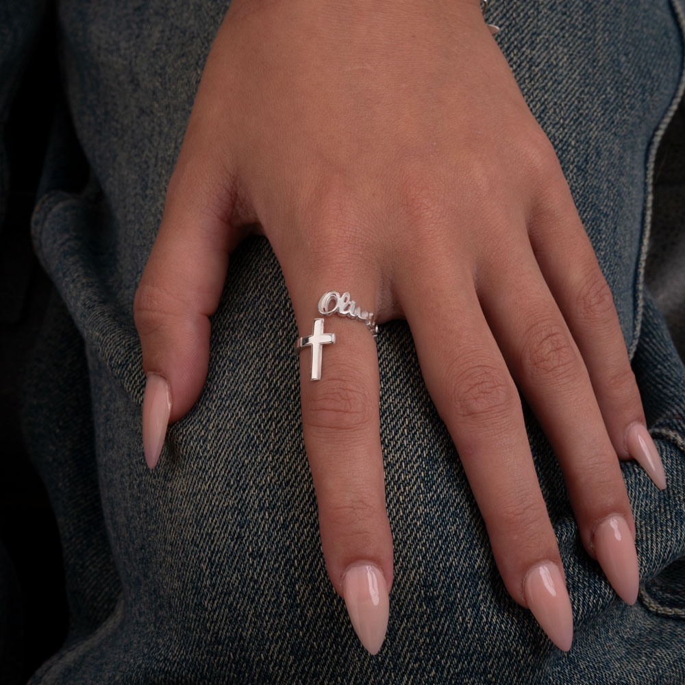Custom Name Cross Ring on a model