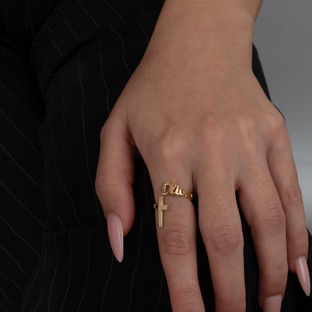 Custom Name Cross Ring on a model - 2