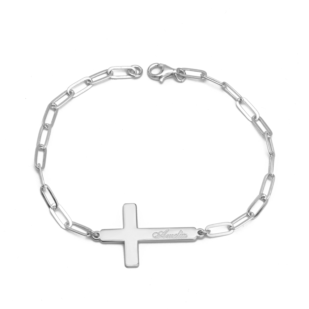 Paperclip engraved cross bracelet
