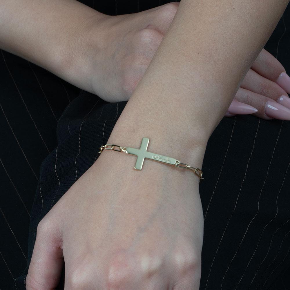 Paperclip engraved cross bracelet