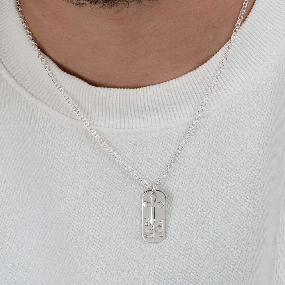 Engraved Cross and Dog Tag Necklace For Him