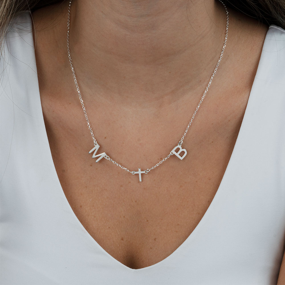 Double Initial and Cross Necklace