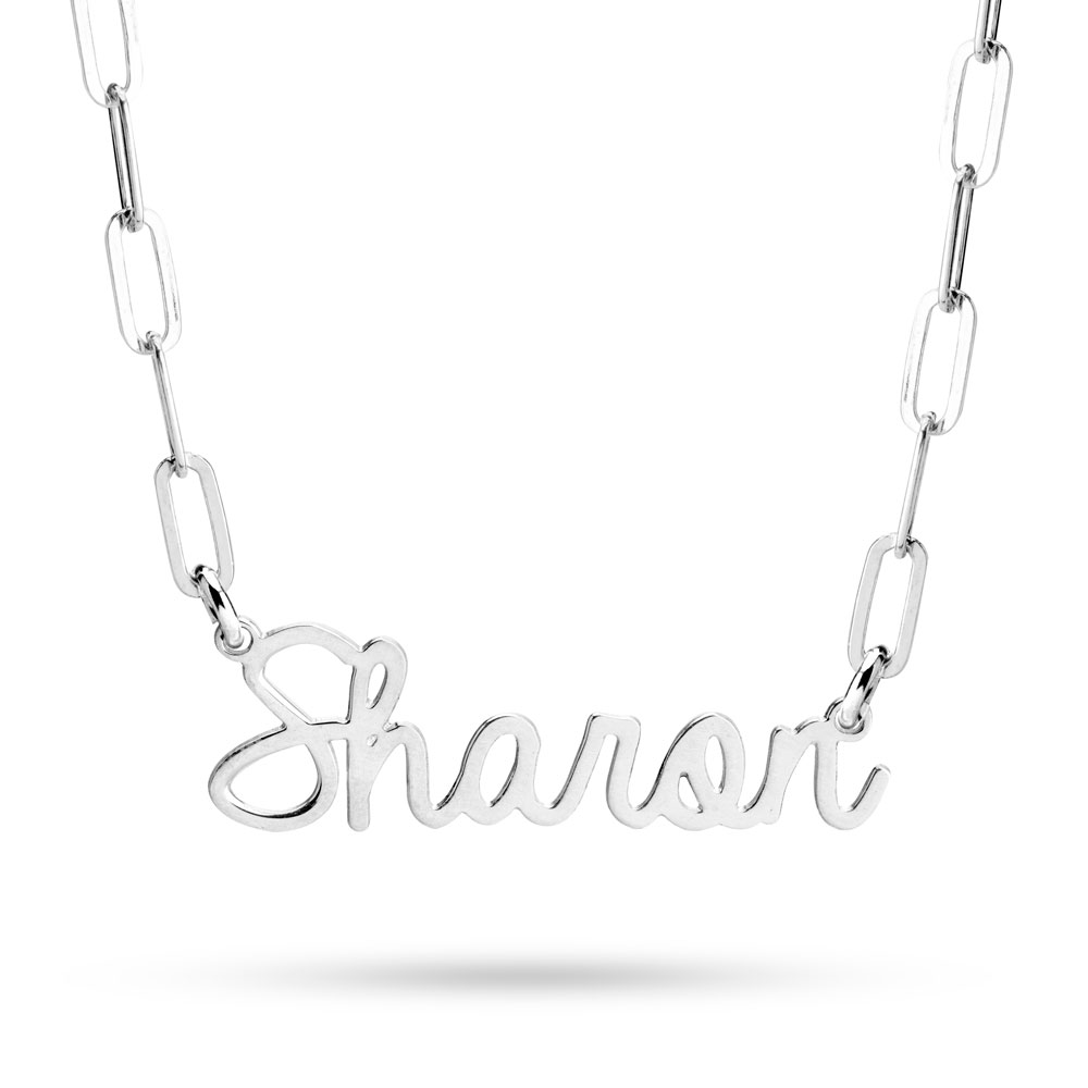Bold Cursive Name Necklace - Paperclip Chain