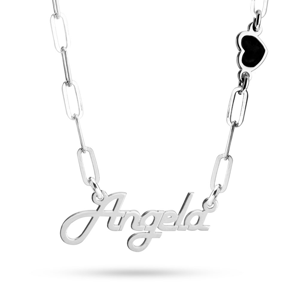 Paperclip Name Necklace with Heart Charm