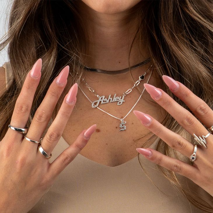 Paperclip Name Necklace with Heart Charm model