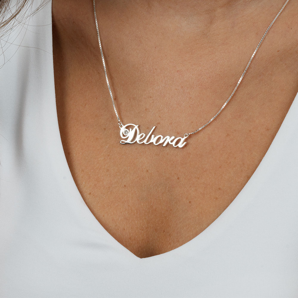 Personalized Name Necklace With Diamond on a model