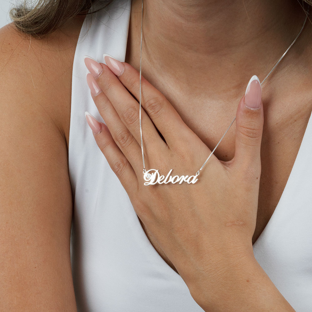 Personalized Name Necklace With Diamond on a model - 2