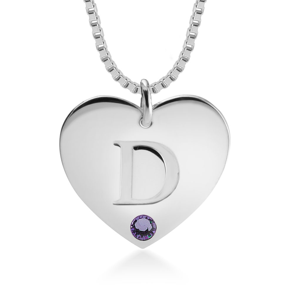 Initial Heart Necklace with Birthstone