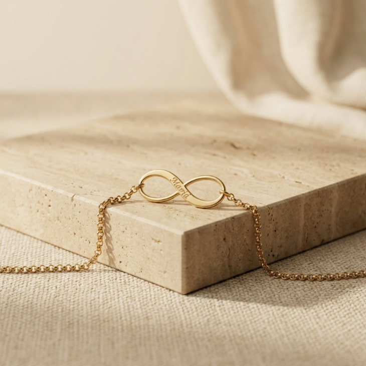 Couple displaying Infinity Matching Bracelets, featuring the classic infinity motif beautifully.