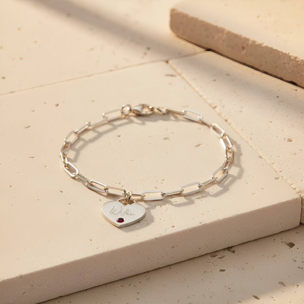 Paperclip Heart Birthstone Bracelet For Mom on a model - 2