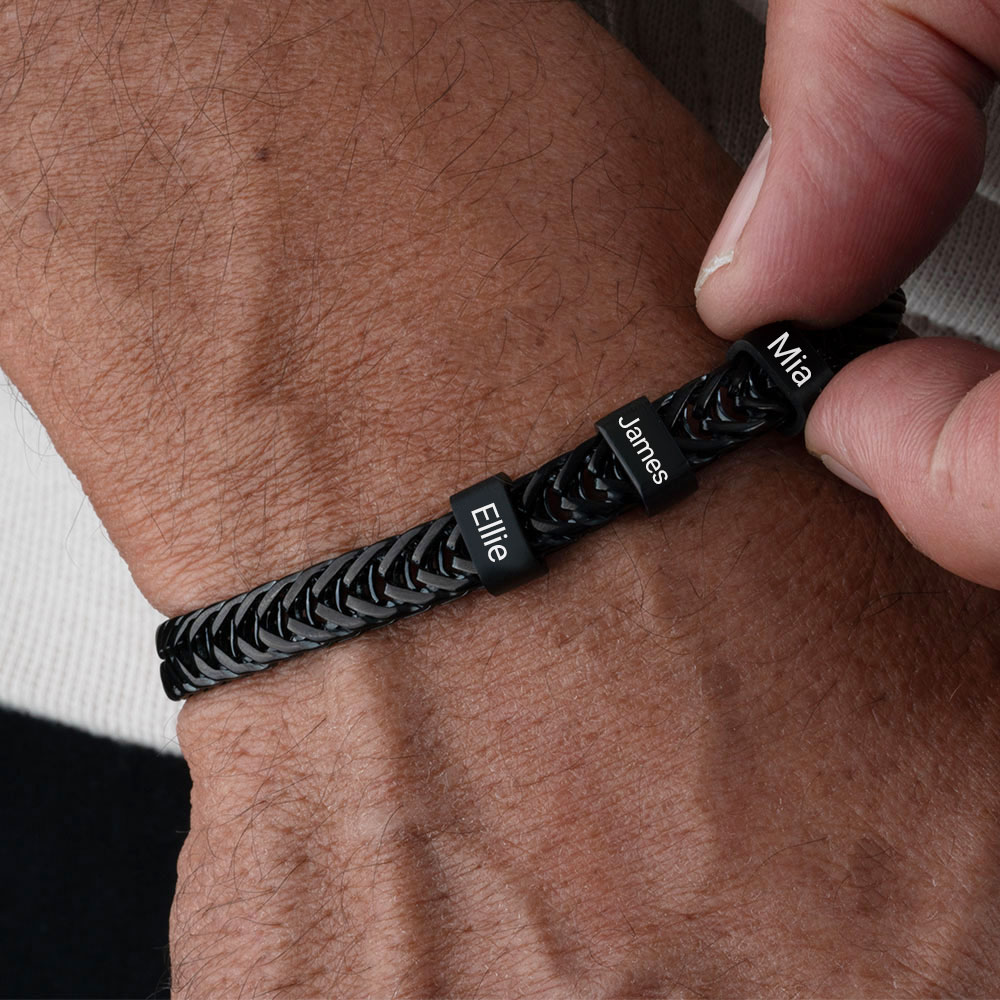 Engraved Black Dad Bracelet with Kids Names