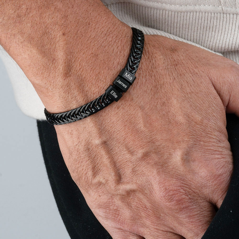 Engraved Black Dad Bracelet with Kids Names