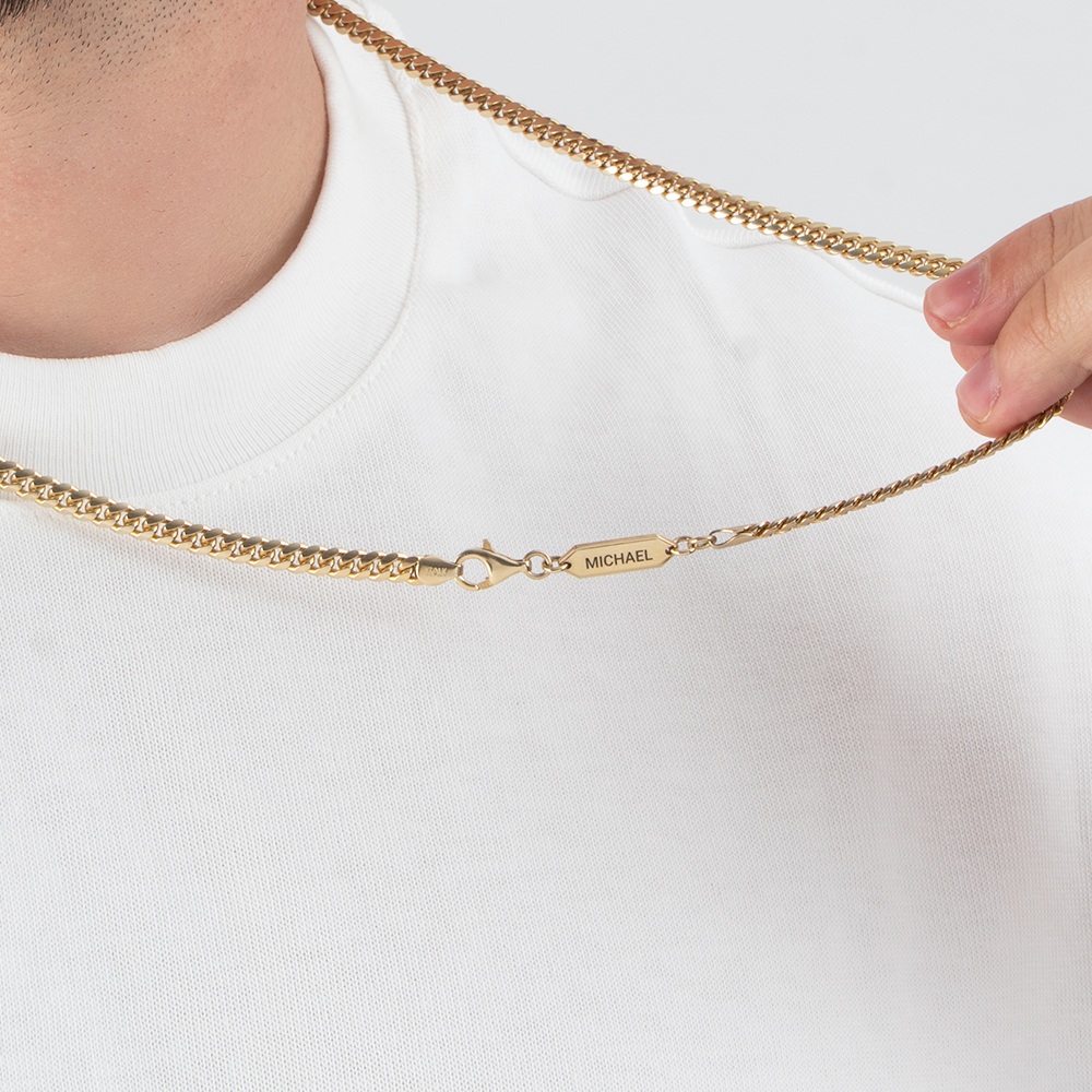 Personalized Cuban Chain Necklace with Engraved Bar