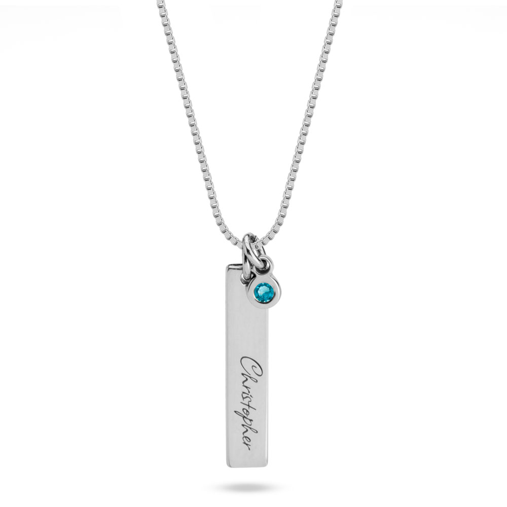 Engraved Bar Necklace with Birthstone 