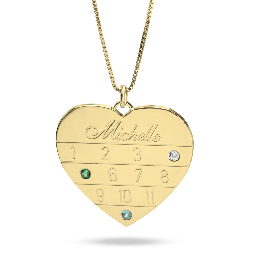 Custom Heart Necklace with Birthstones for Moms