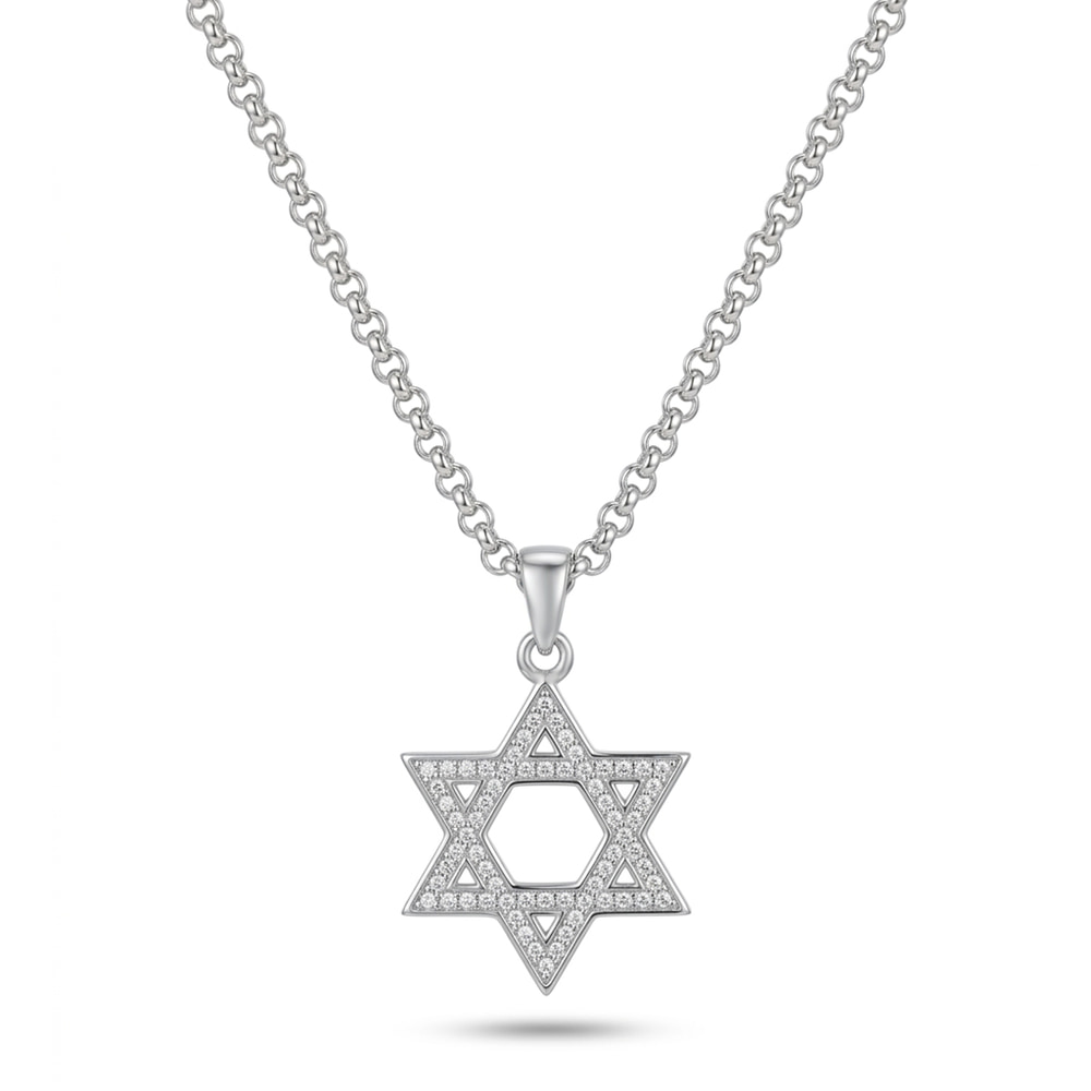 Men’s Silver CZ Star of David Necklace - Sterling Silver