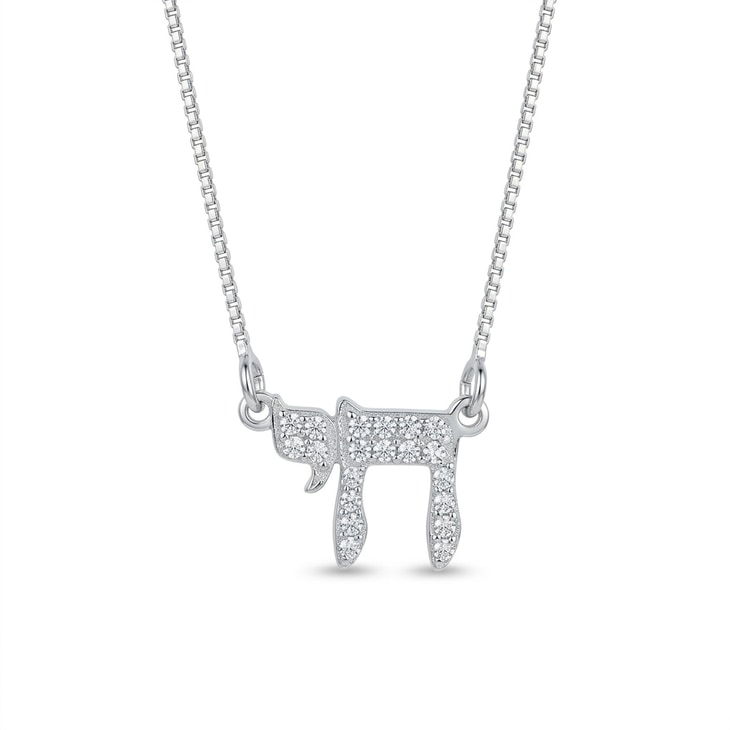 Classic Chai Pendant with Zirconia Stones