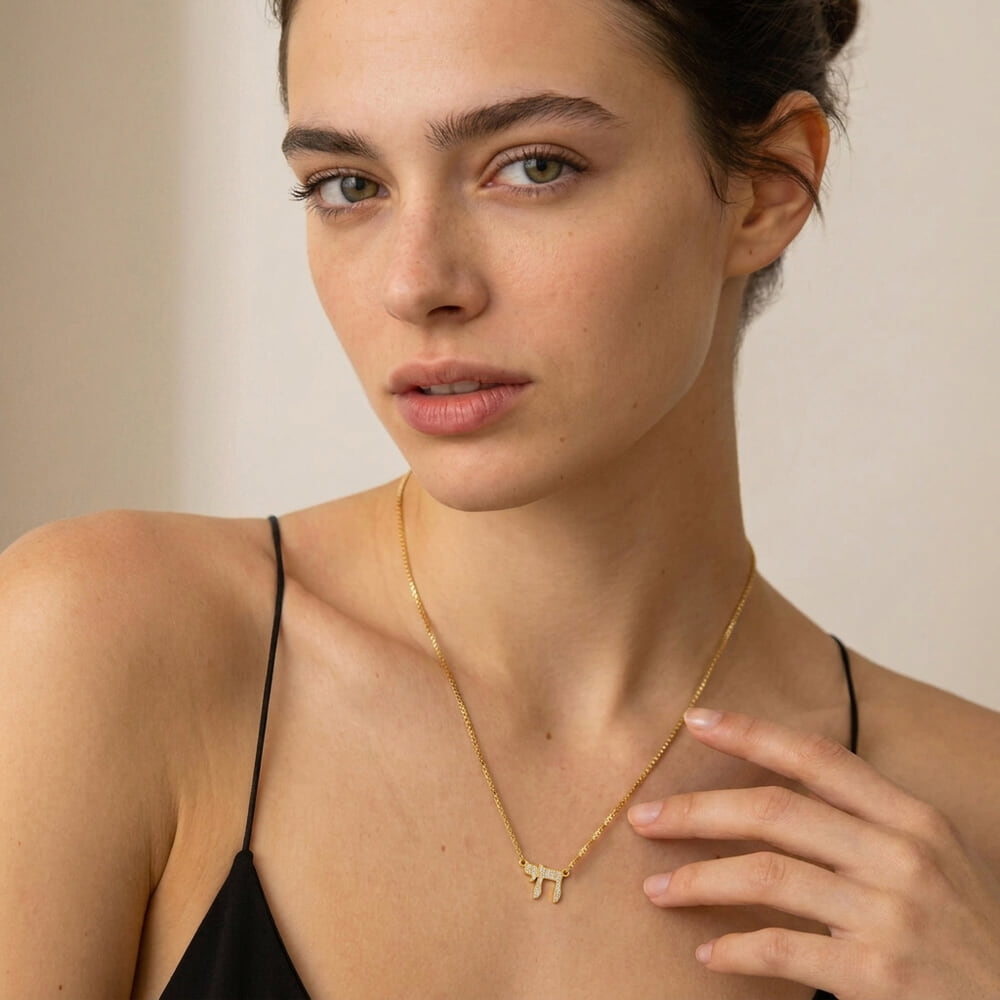 Classic Chai Pendant with Zirconia Stones
