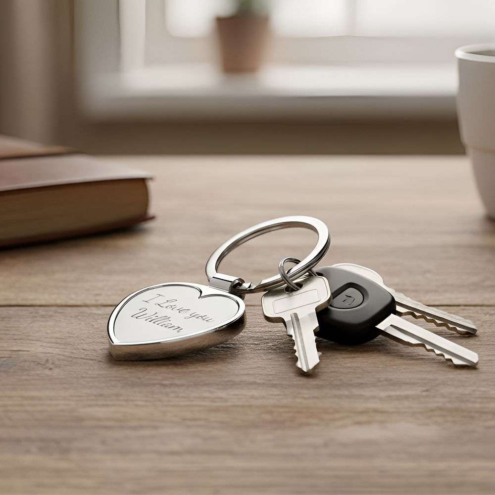 Personalized Heart Keychain on a model
