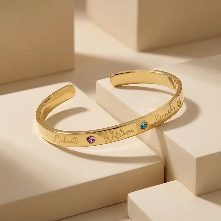 Custom Engraved Family Birthstone Bangle information