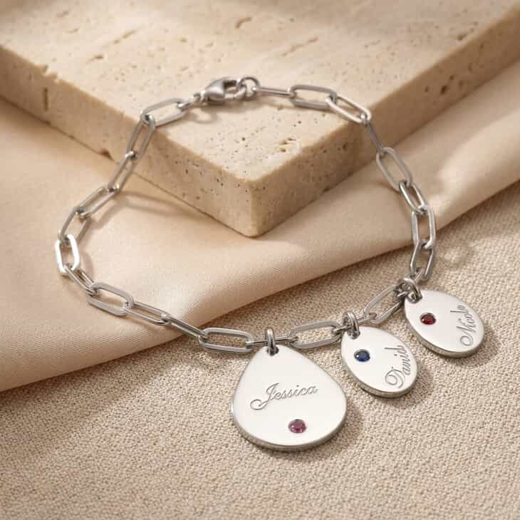 Personalized Mother's Birthstone Drop Charm Bracelet with Kids' Names information - 2