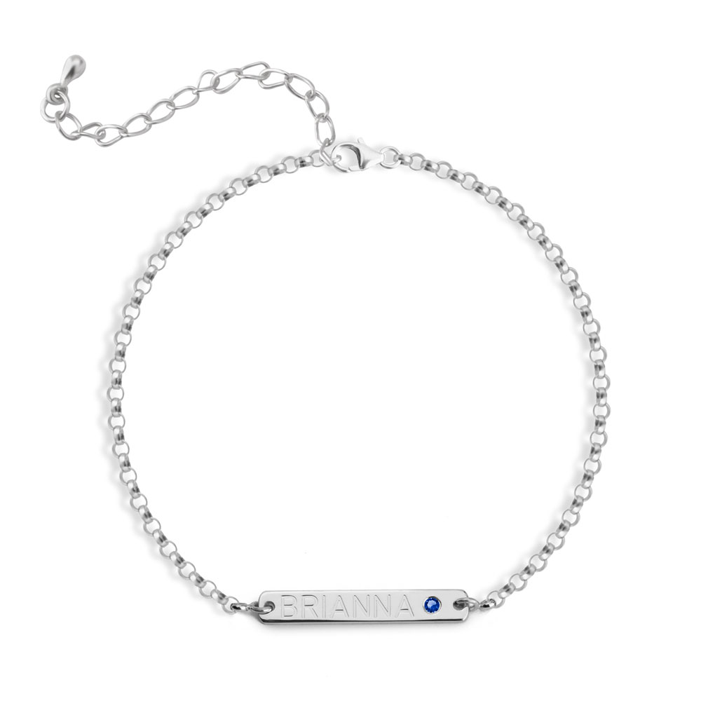 Custom Birthstone Bar Bracelet with Engraved Name