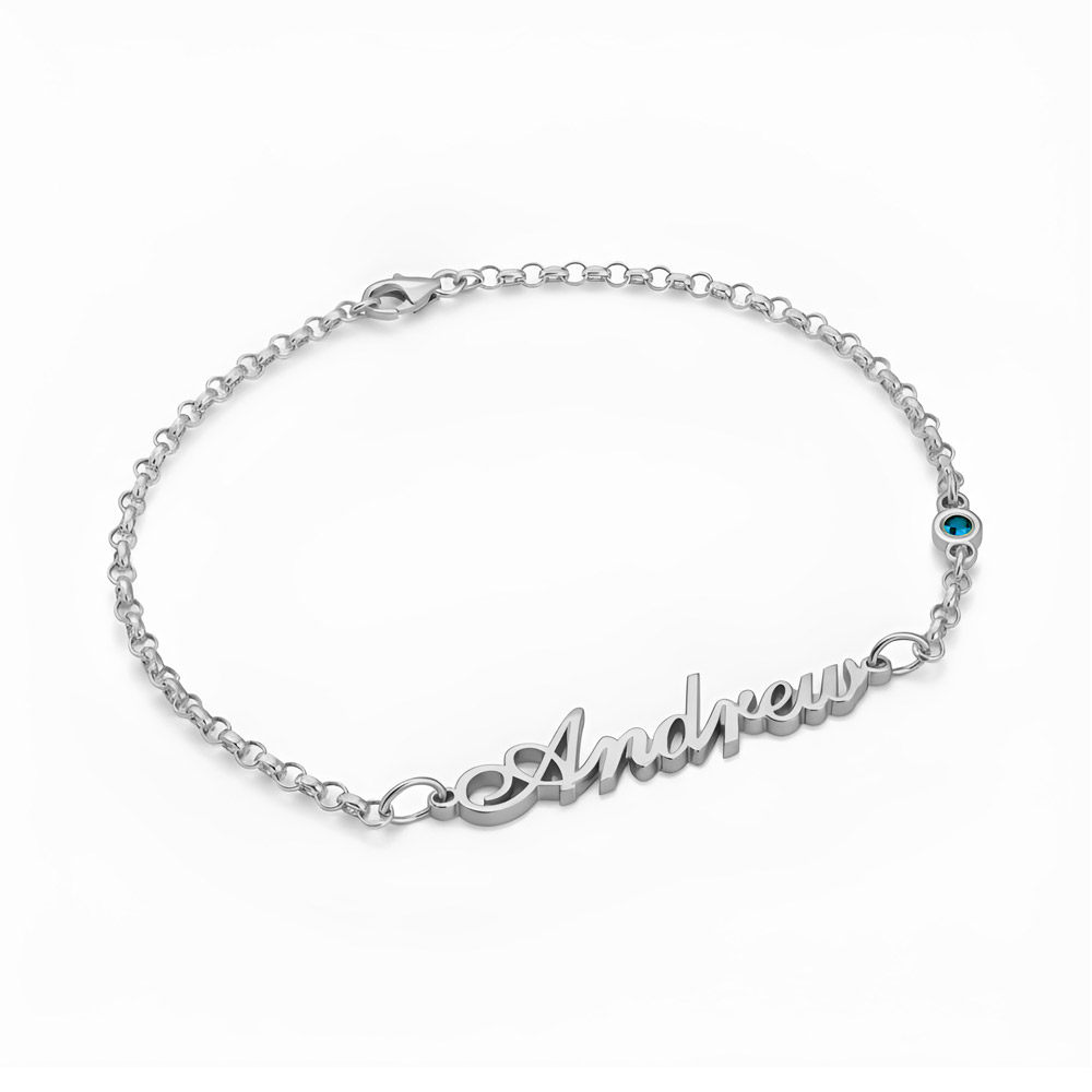 Personalized Name Bracelet with Birthstone Charm