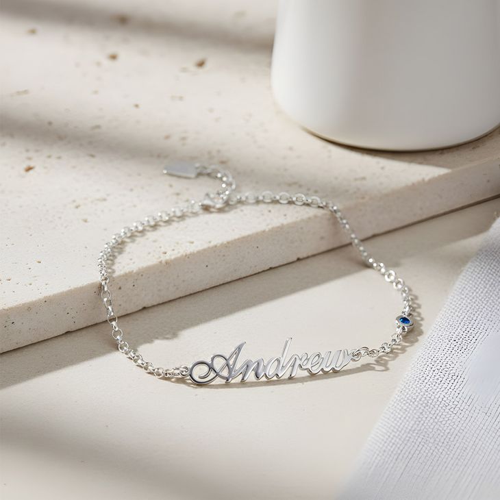 Personalized Name Bracelet with Birthstone Charm - Picture 2