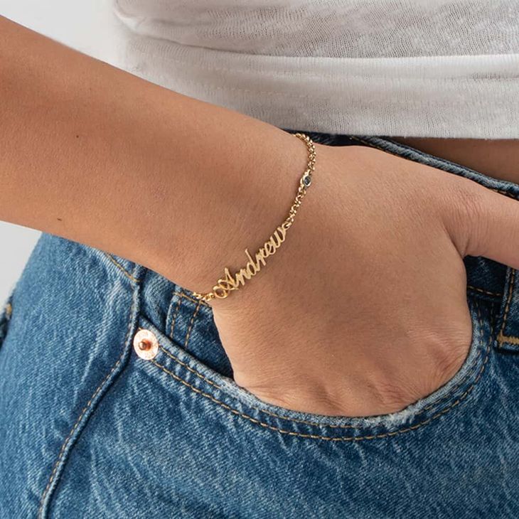 Personalized Name Bracelet with Birthstone Charm model