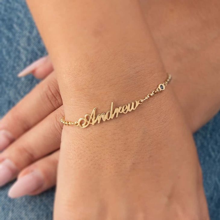 Personalized Name Bracelet with Birthstone Charm model