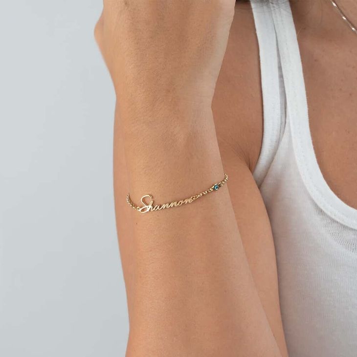Personalized Dainty Name Bracelet with Birthstone Charm model