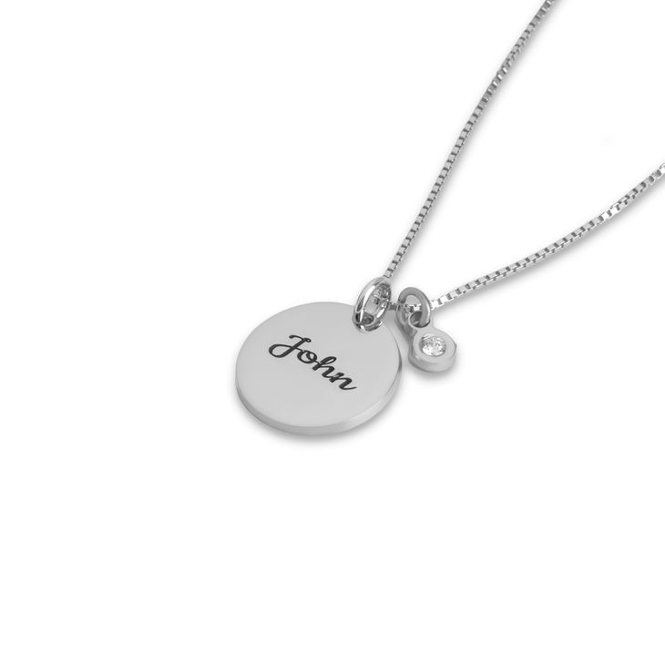 Personalized Engraved Disc Necklace with Diamond - Picture 2