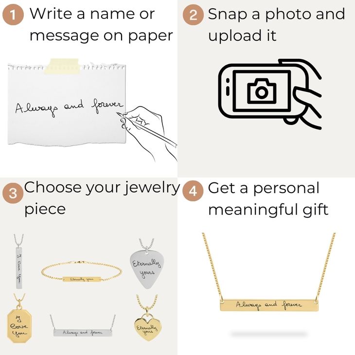 Personalized Bar Necklace with Engraved Handwriting information