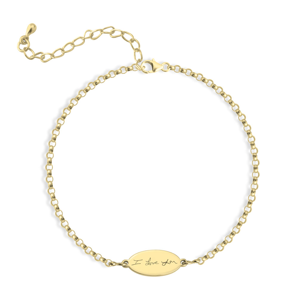Custom Engraved Oval Bracelet with Handwriting