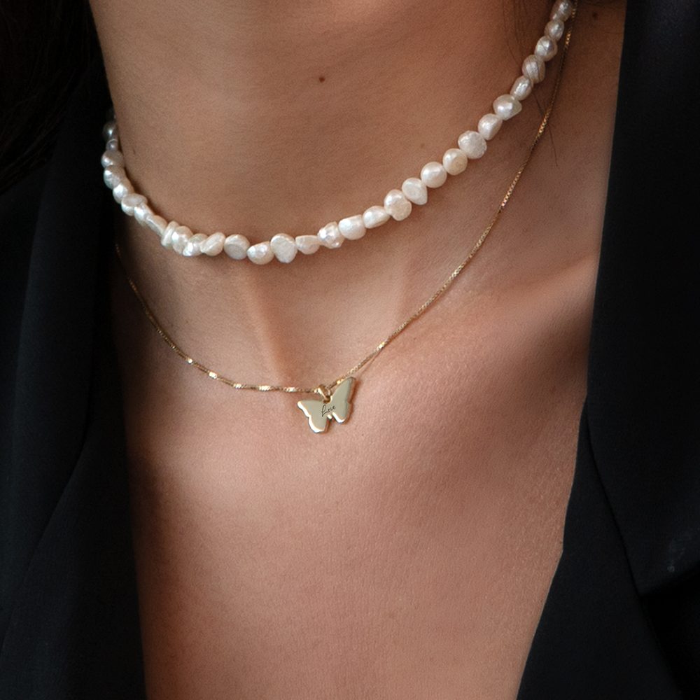 Delicate Engraved Butterfly Necklace 