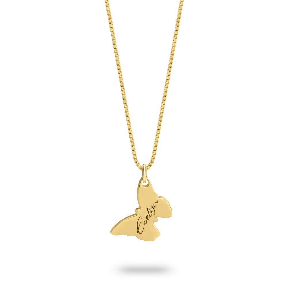 Tilted Butterfly Necklace with Name Engraving