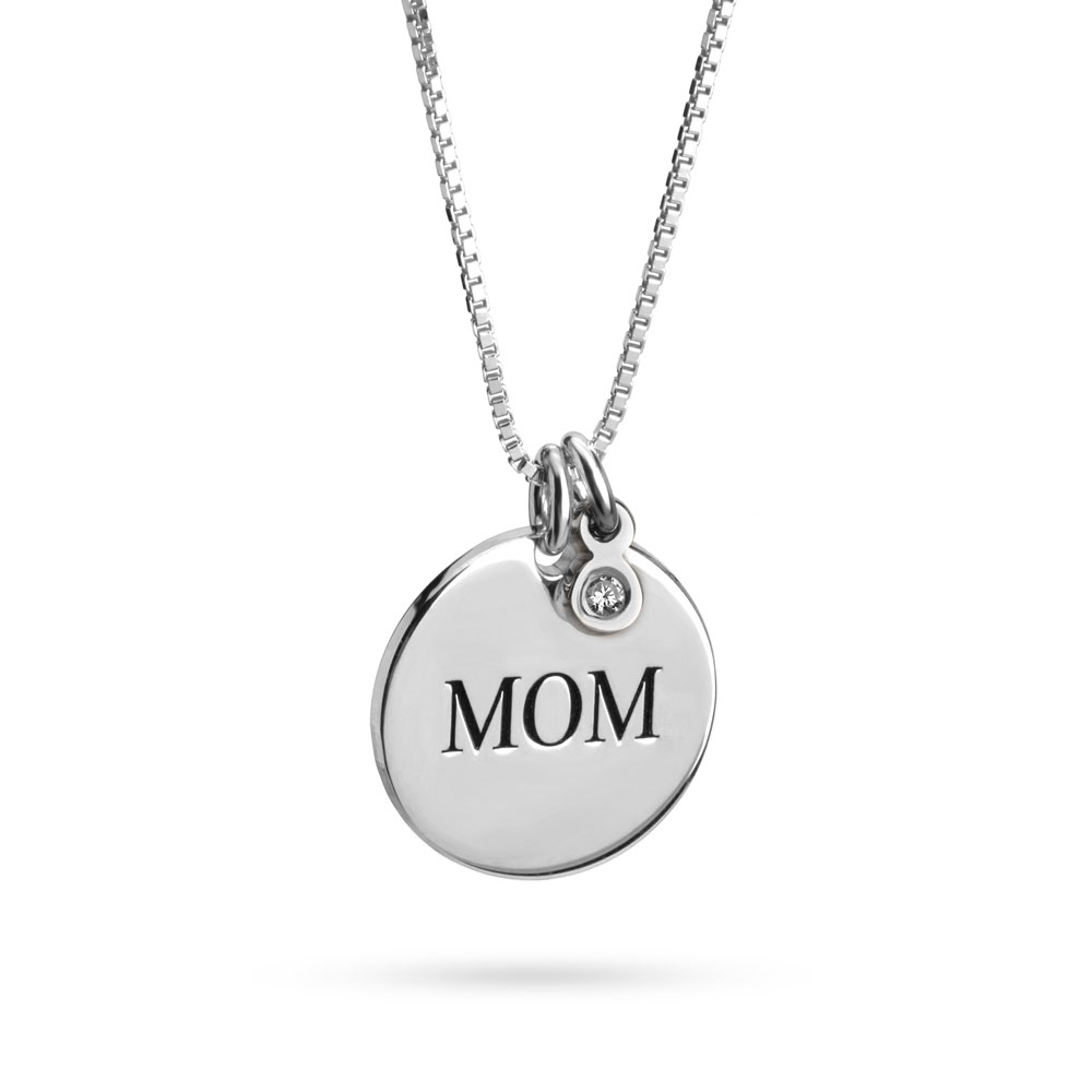 Elegant Mom Disc Necklace with Diamond Accent