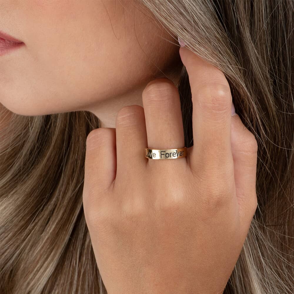 Personalized Engraved Open Ring on a model