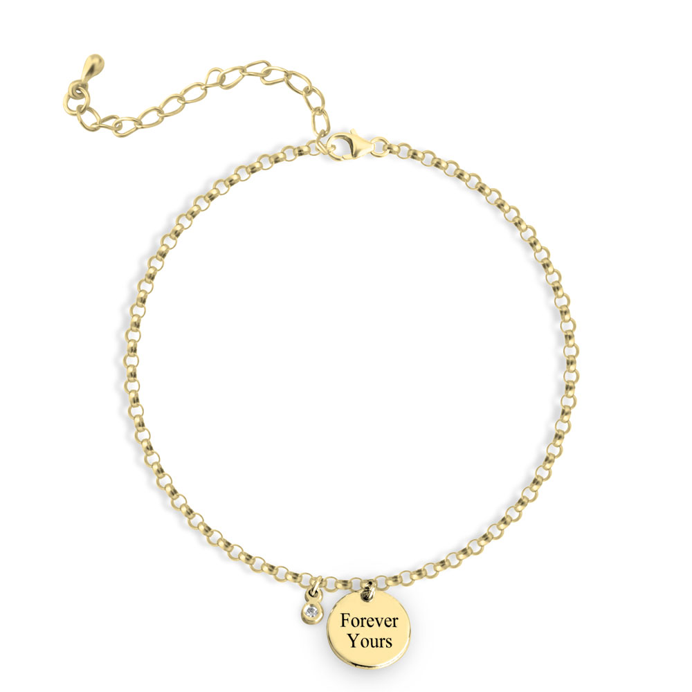 Personalized Engraved Disc Bracelet with Birthstone