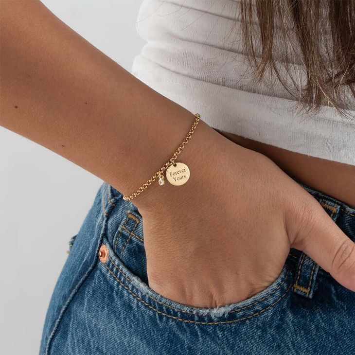 Personalized Engraved Disc Bracelet with Birthstone model