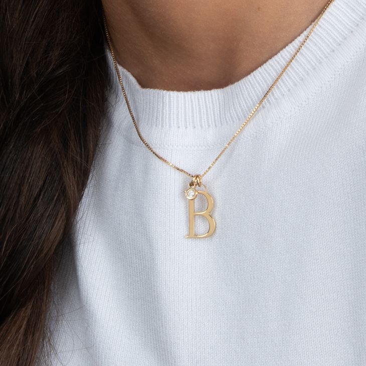 Personalized Initial Necklace with Birthstone Charm model