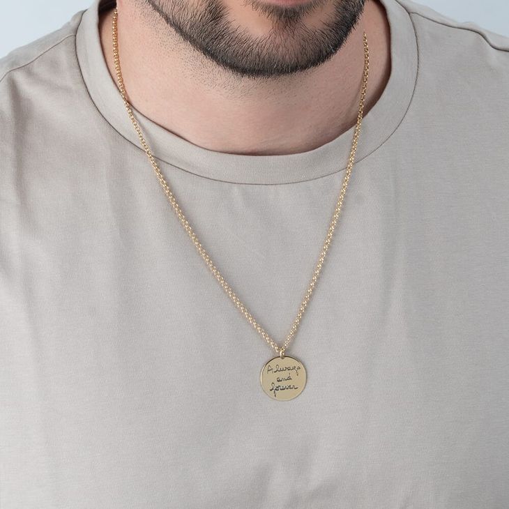 Men’s Custom Handwriting Disc Necklace model