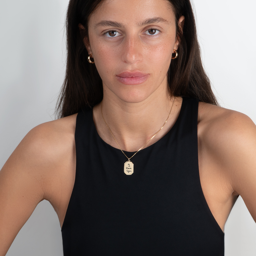 Custom Engraved Octagon Pendant with Handwriting on a model