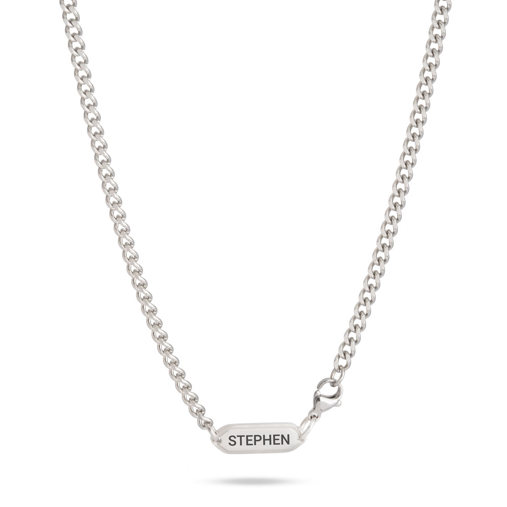Men’s Curb Chain Necklace with Engraved Tag